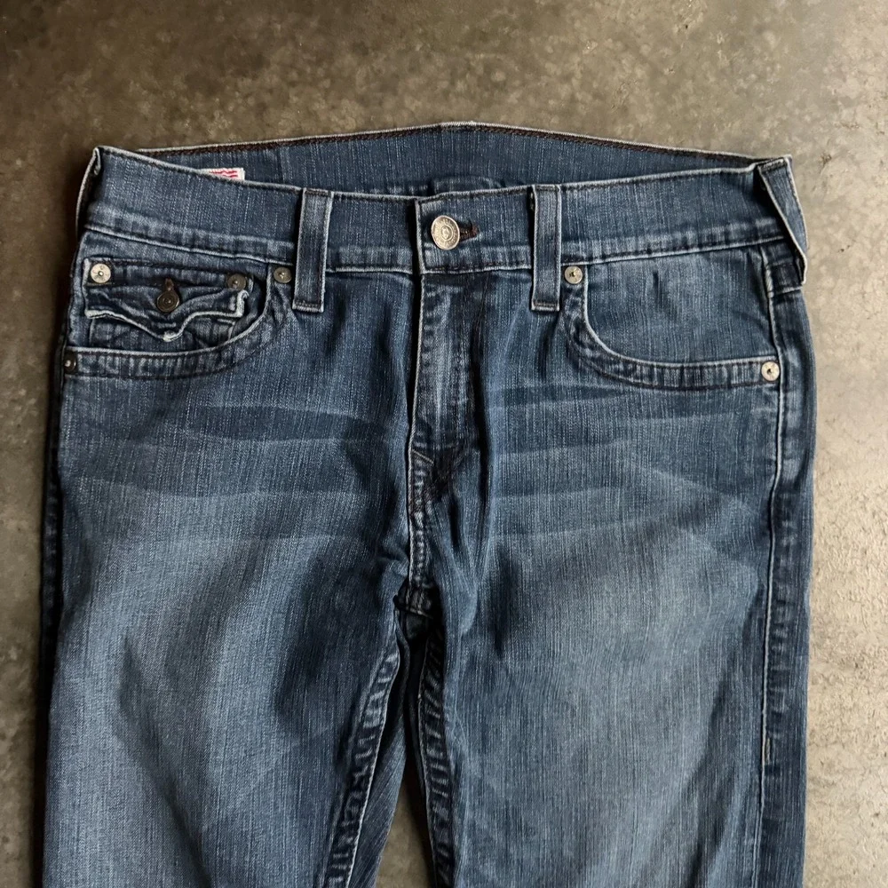 True Religion Jeans Mens 34x33 Blue Ricky Flap Pocket Straight USA Made Cotton